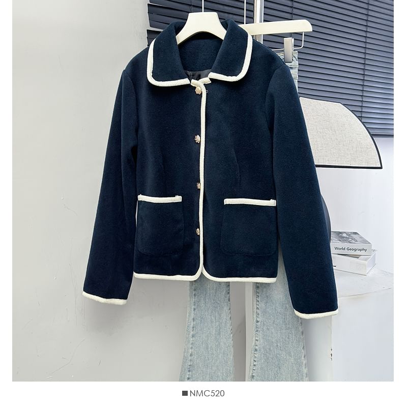 Contrasted Single-Breasted Woolen Jacket