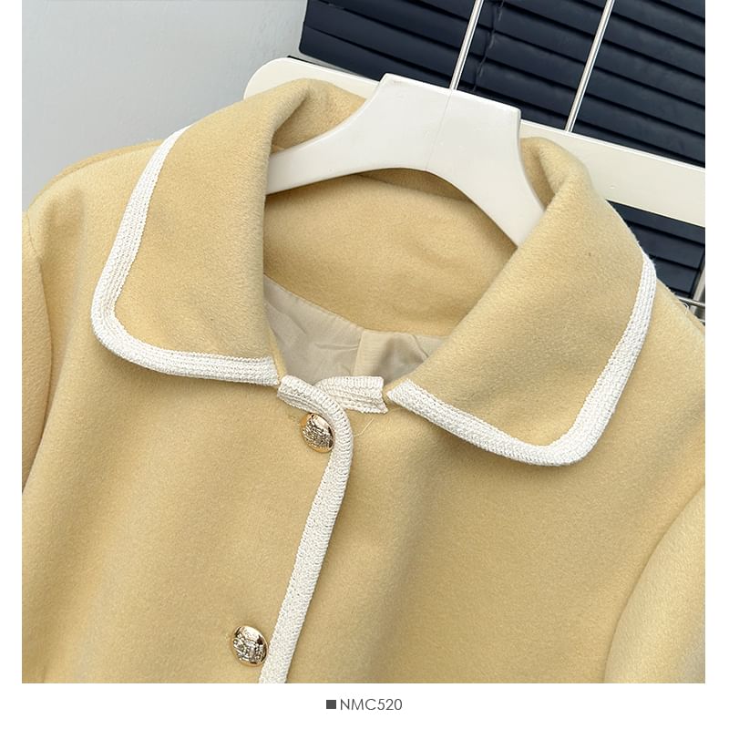 Contrasted Single-Breasted Woolen Jacket