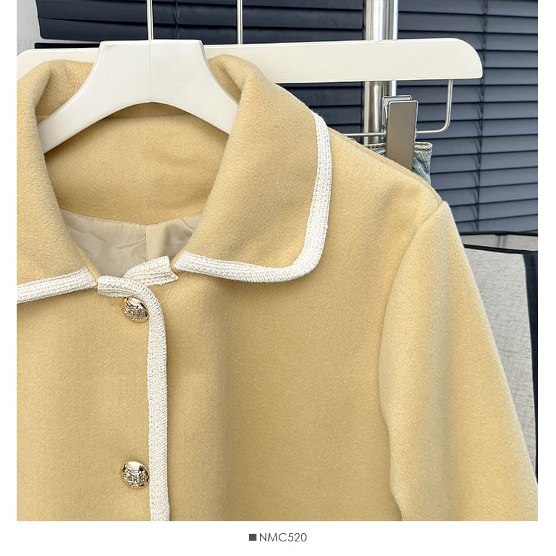 Contrasted Single-Breasted Woolen Jacket