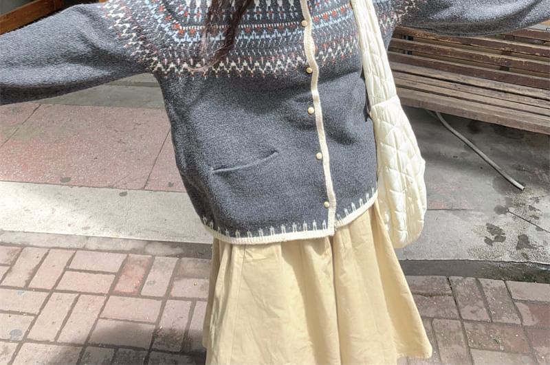 Crewneck Jacquard Button Knitwear
