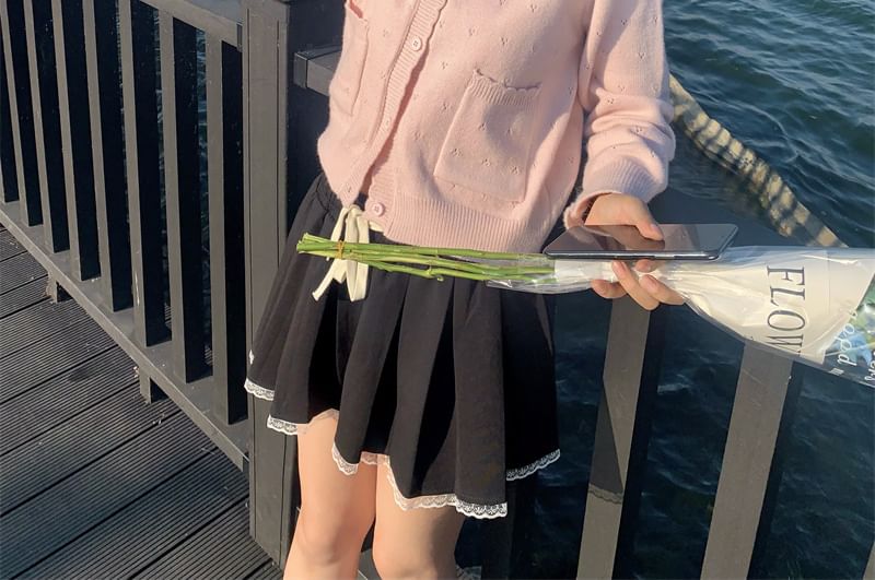 Collared Frill Trim Crop Knit Jacket