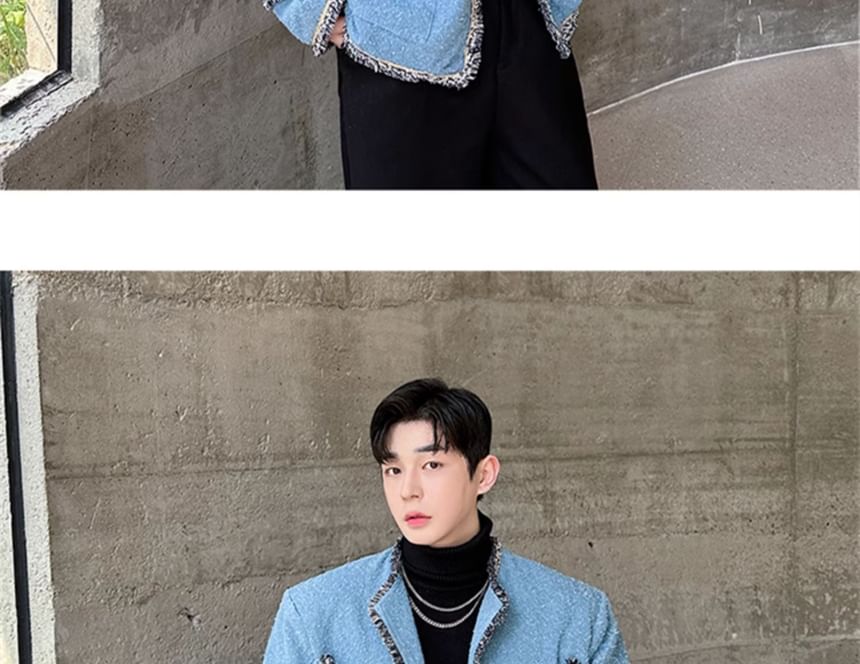 Tweed Trim Button-Up Jacket