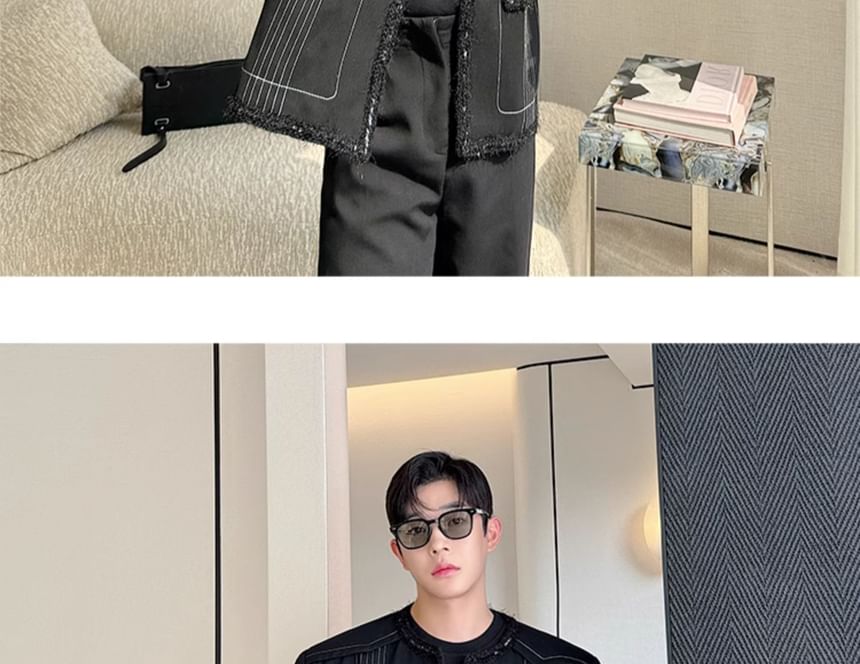 Tweed Trim Contrast Stitched Jacket