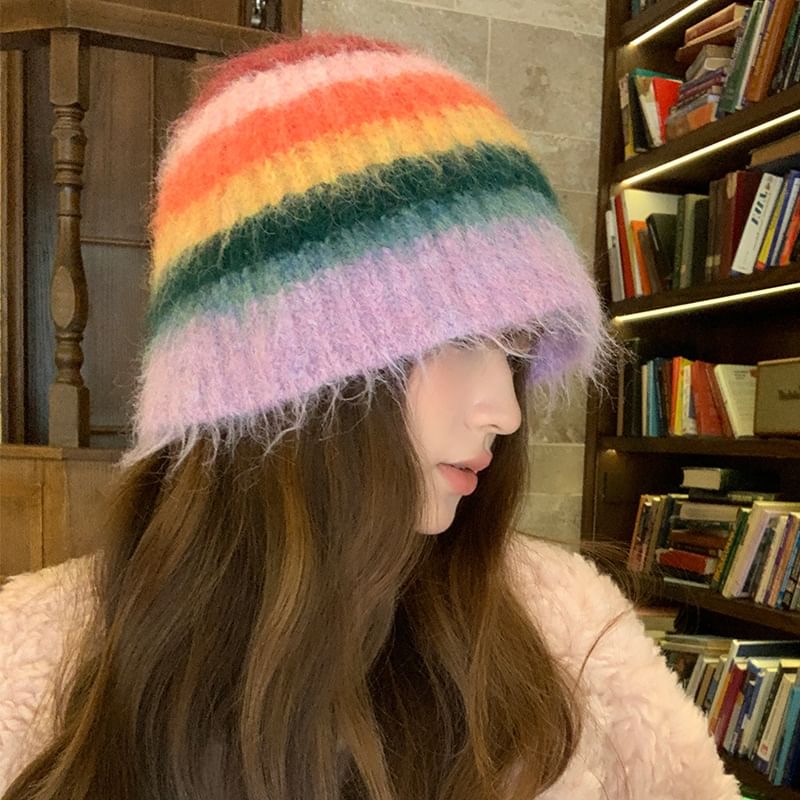 Hat Bucket Striped Knit