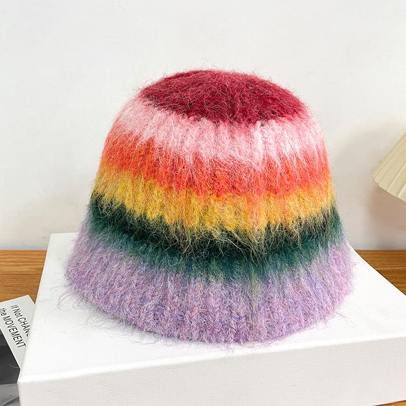 Hat Bucket Striped Knit