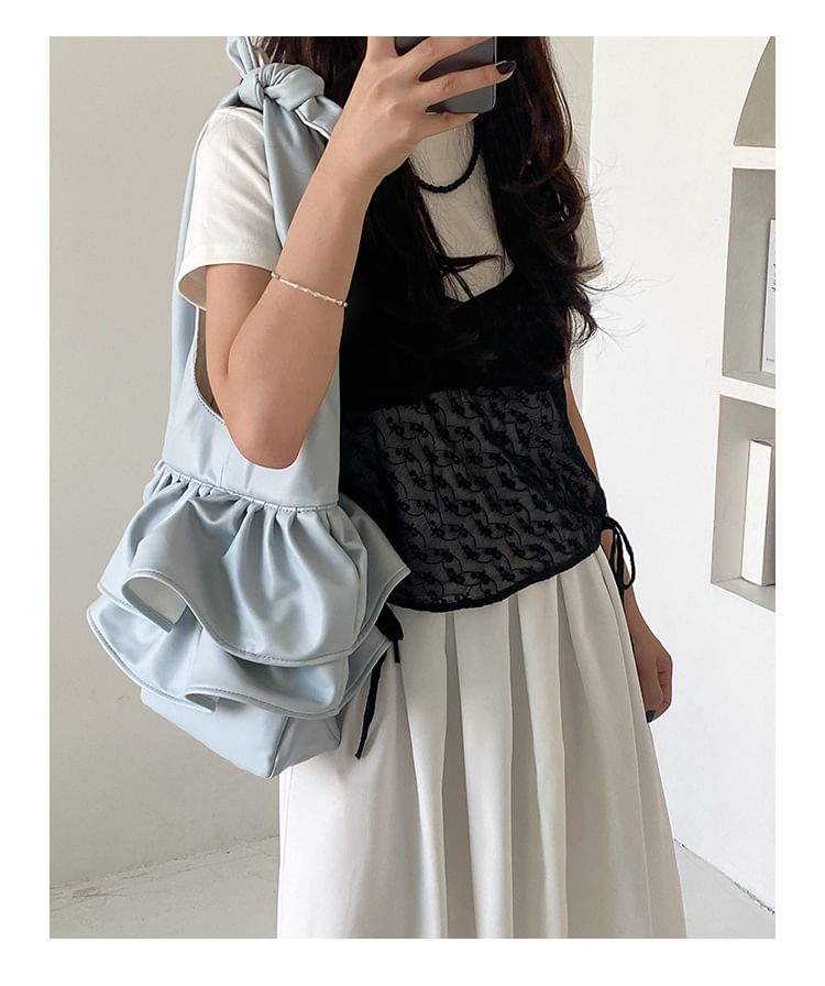 Ruffle Tote Bag Leather Faux