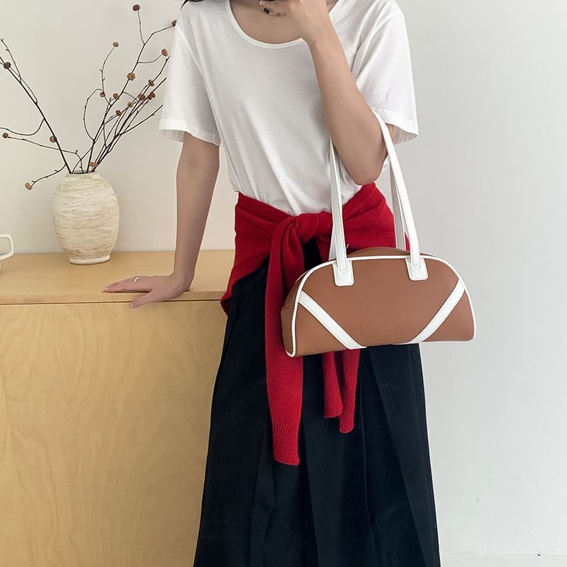 Faux Leather Bag Bowler Striped