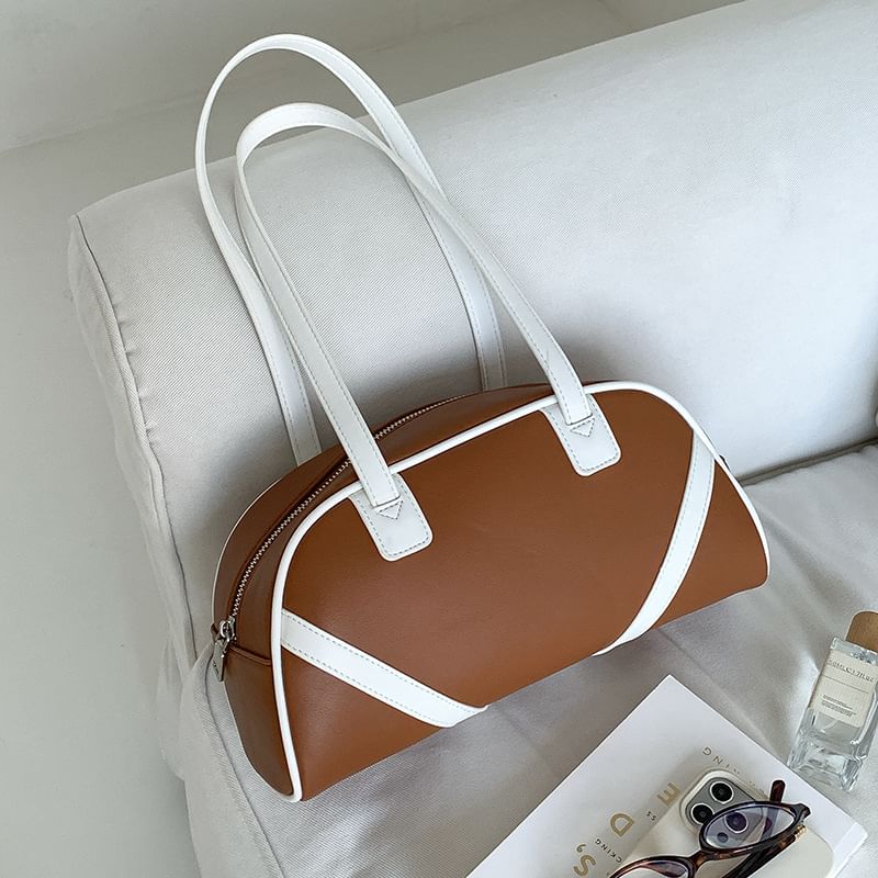 Faux Leather Bag Bowler Striped