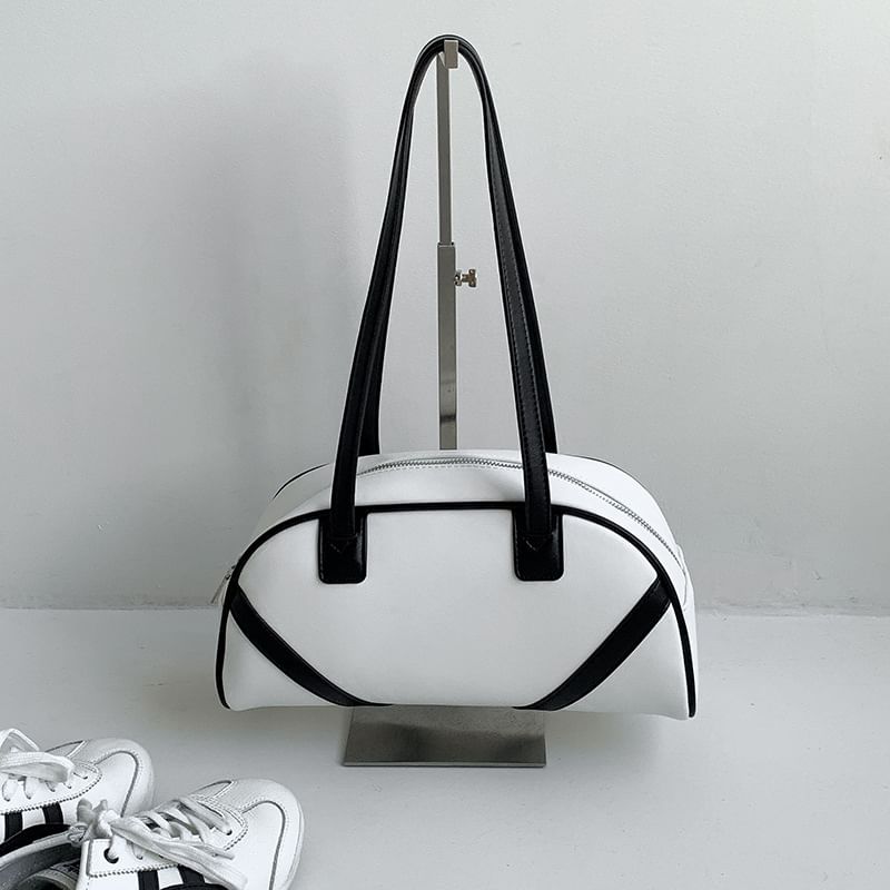 Faux Leather Bag Bowler Striped