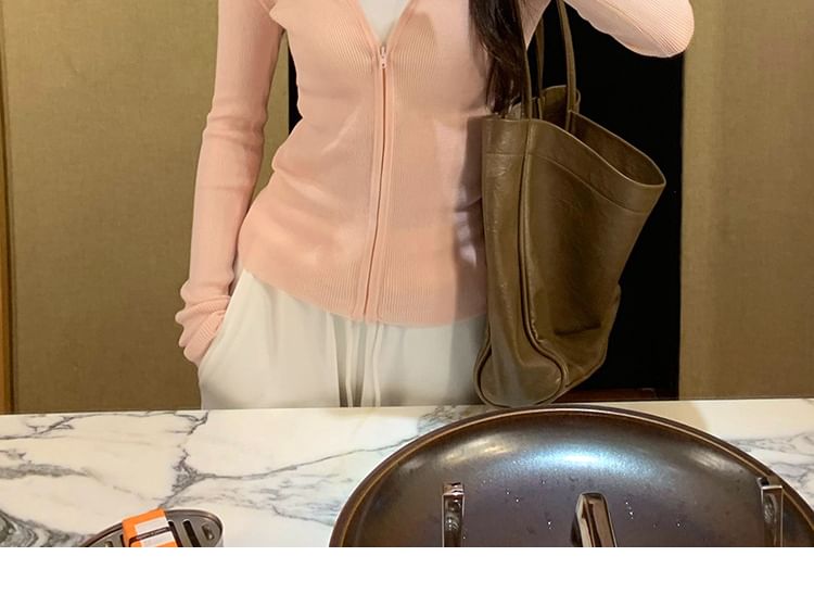 Simple Hood Zip Up Cardigan