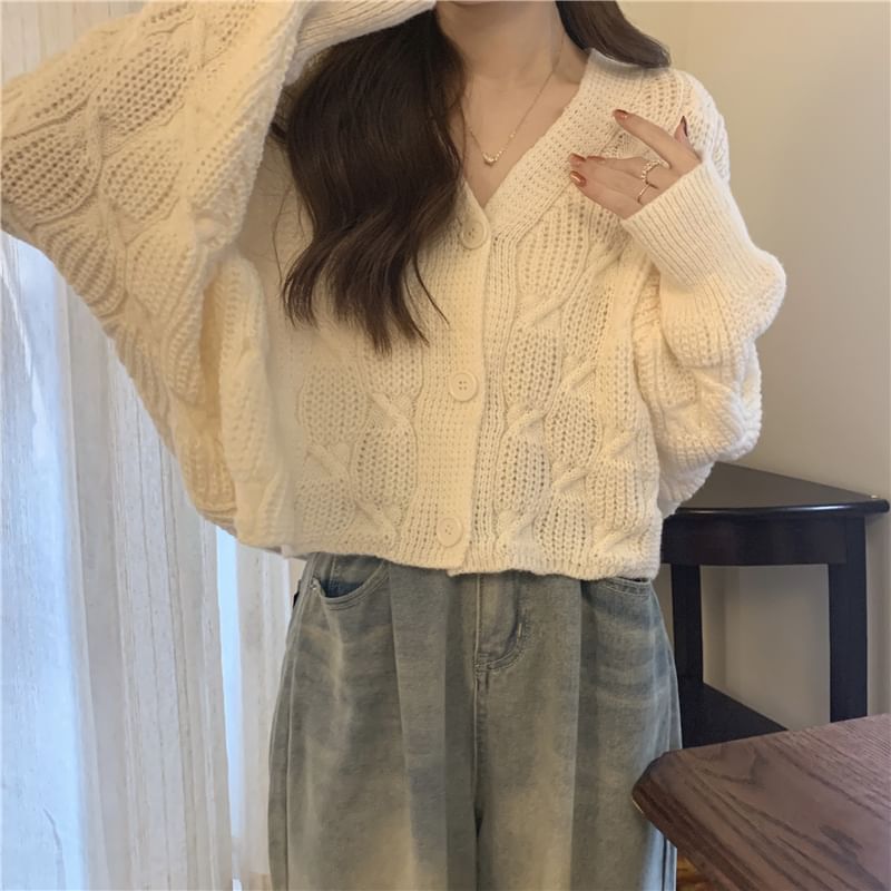 V-Neck Solid Cable Knit Sweater