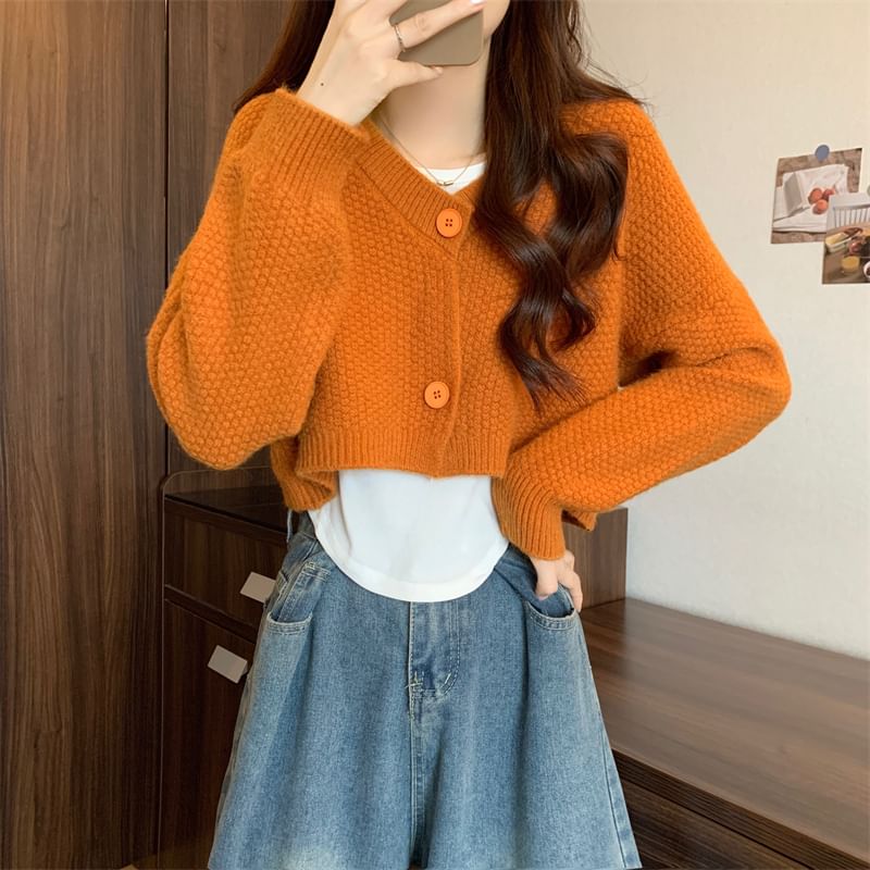 Set: V-Neck Crop Cardigan and Asymmetrical Tank Top