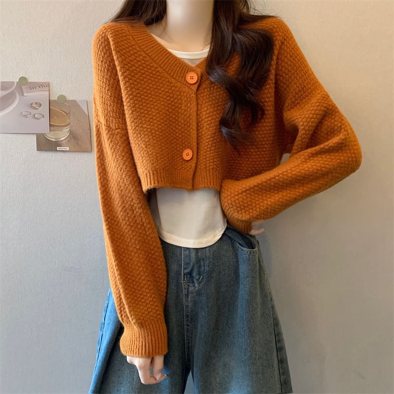 Set: V-Neck Crop Cardigan and Asymmetrical Tank Top