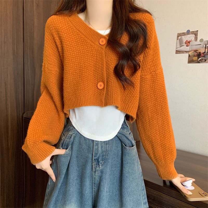 Set: V-Neck Crop Cardigan and Asymmetrical Tank Top