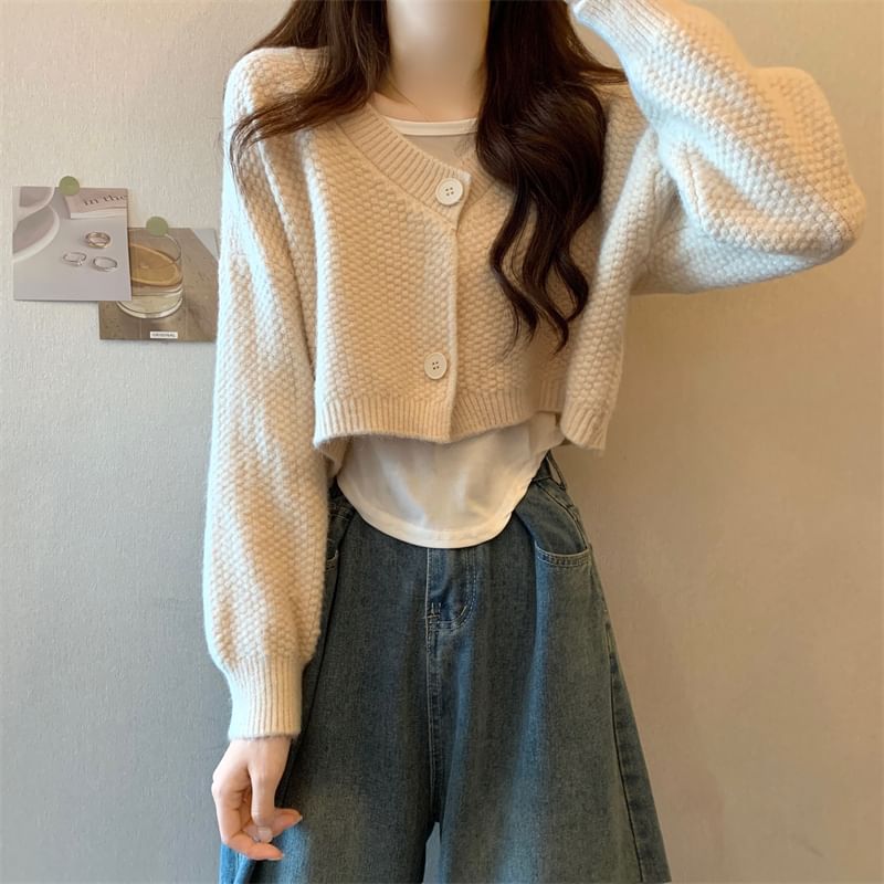 Set: V-Neck Crop Cardigan and Asymmetrical Tank Top