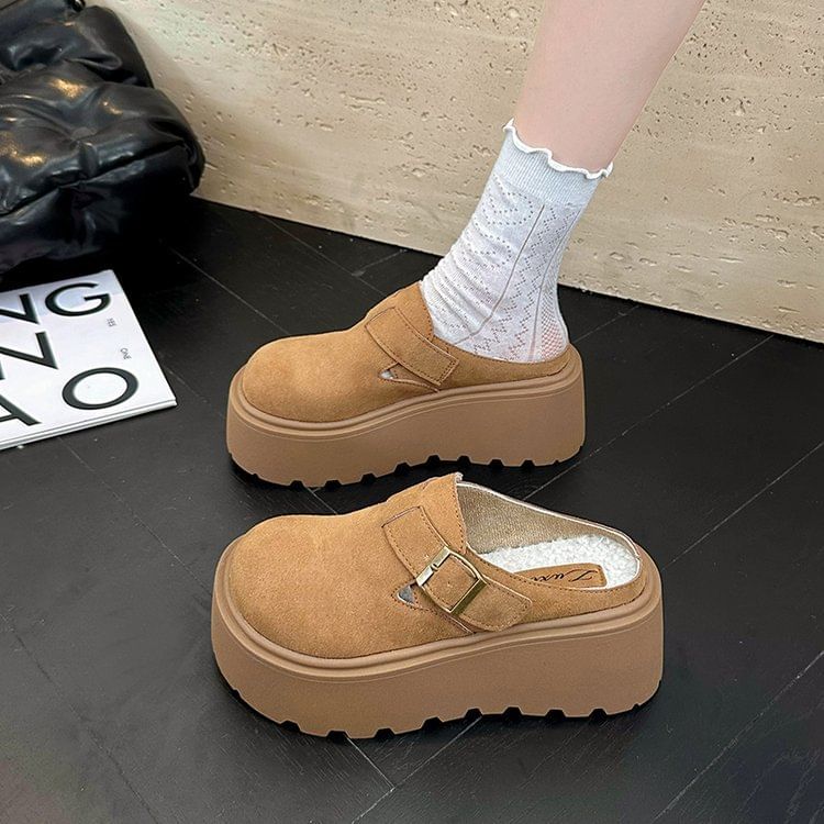 Mules Faux Buckled Suede Platform