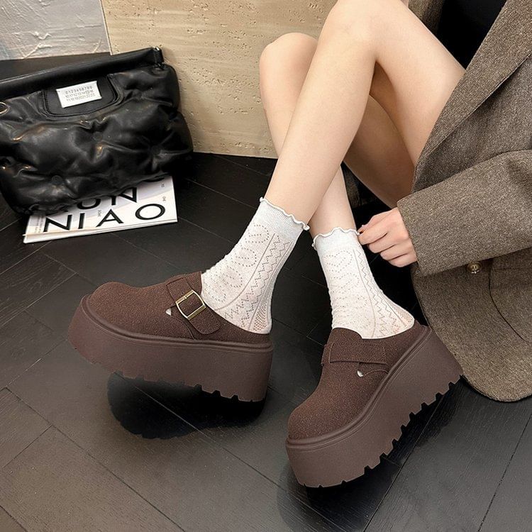 Mules Faux Buckled Suede Platform