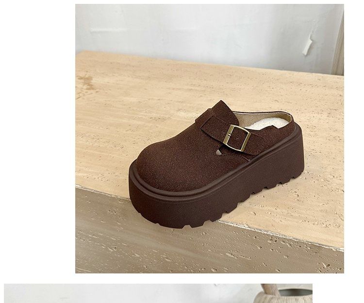 Mules Faux Buckled Suede Platform