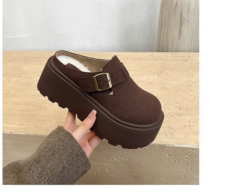 Mules Faux Buckled Suede Platform