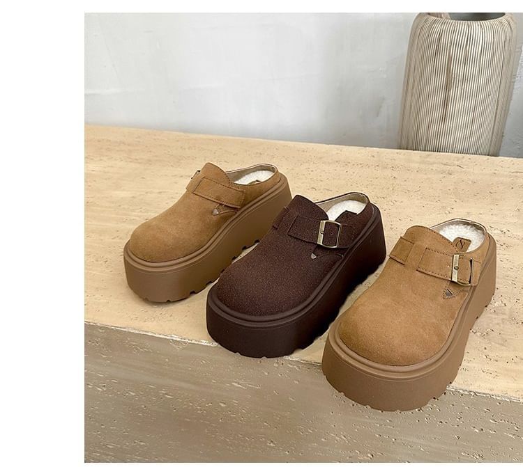 Mules Faux Buckled Suede Platform