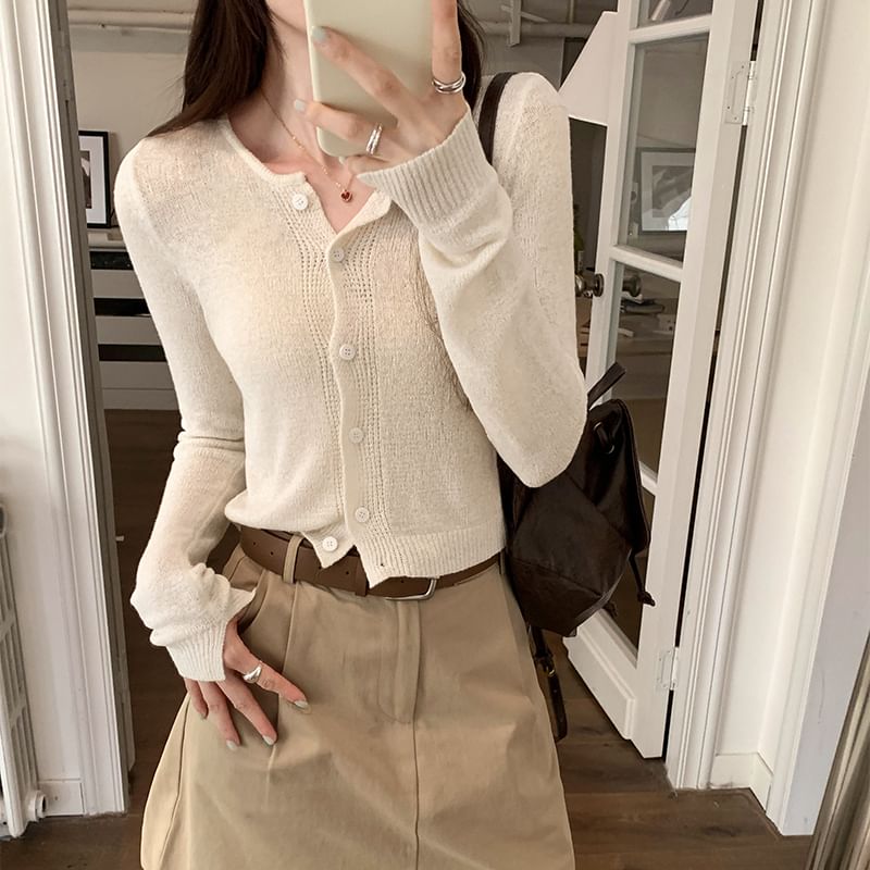 Solid Button Crop Knit Jacket
