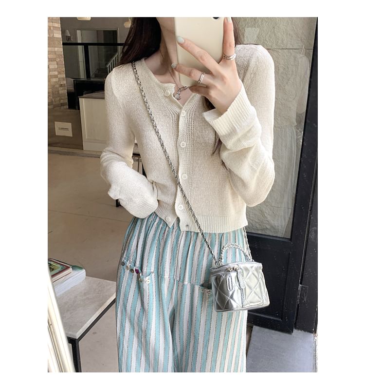 Solid Button Crop Knit Jacket