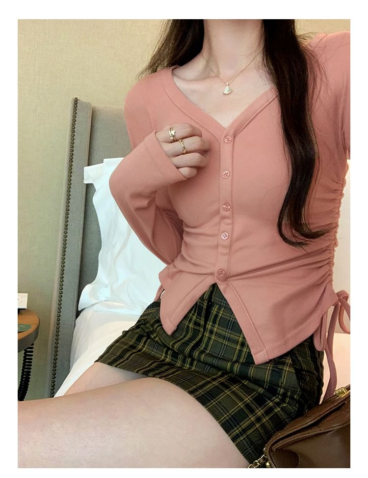 V-Neck Button Solid Knitwear