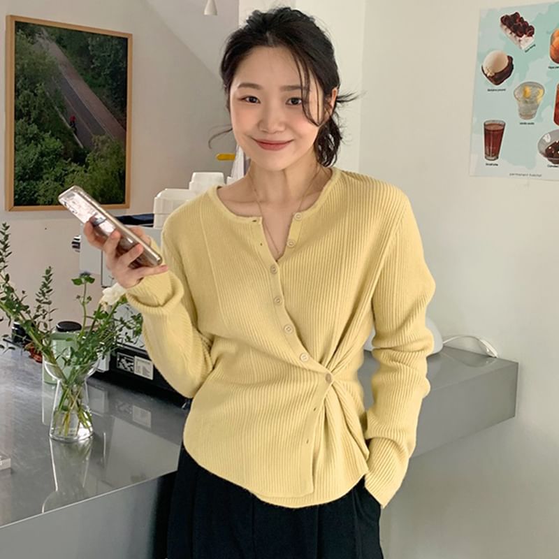 Crew Neck Simple Ribbed Knit Sweater