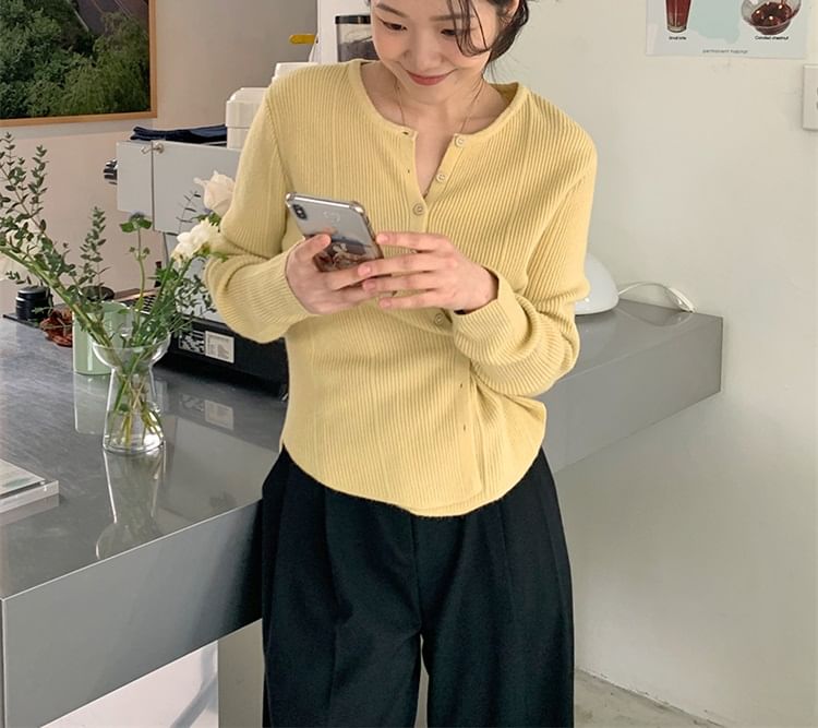 Crew Neck Simple Ribbed Knit Sweater