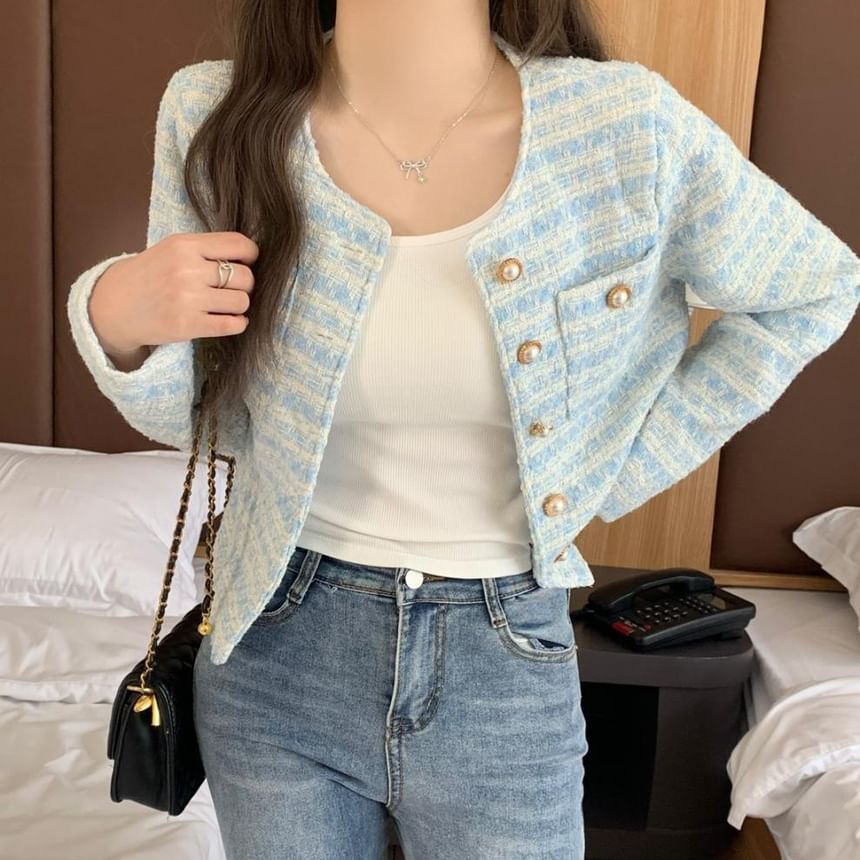 Round-Neck Tweed Jacket