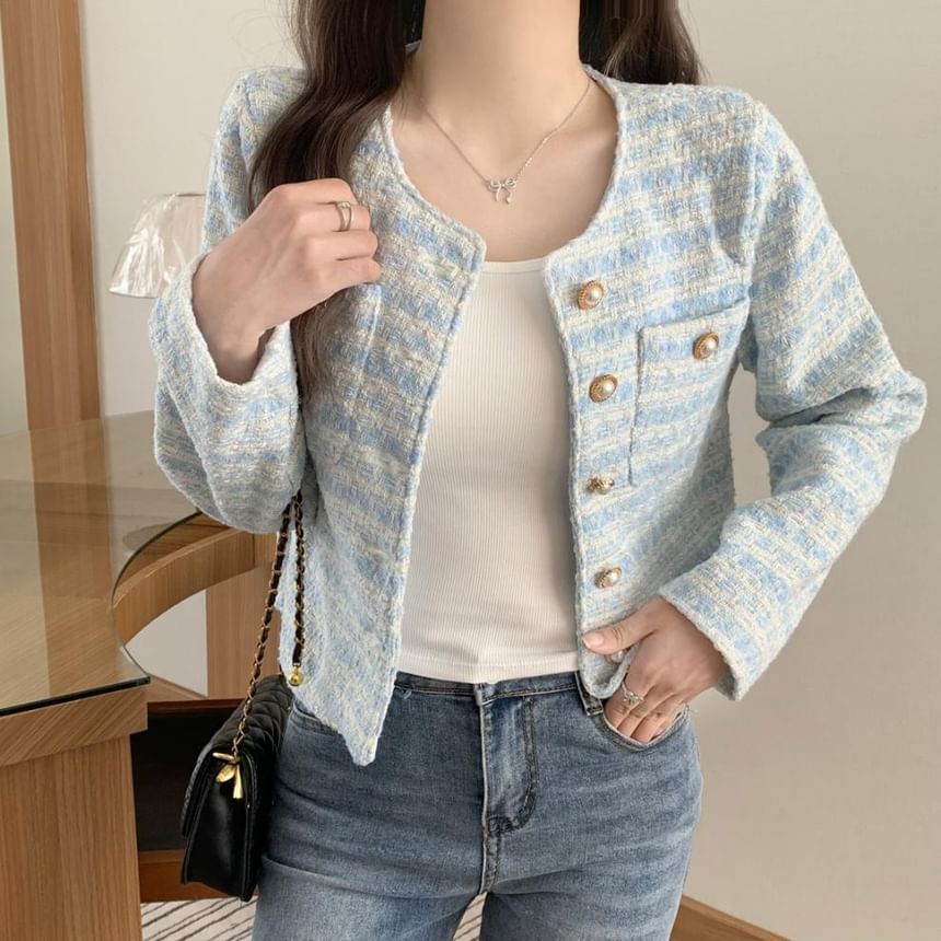 Round-Neck Tweed Jacket