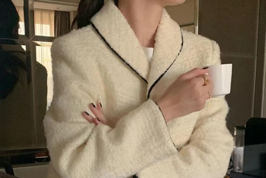 Collared Contrast Trim Tweed Button Jacket