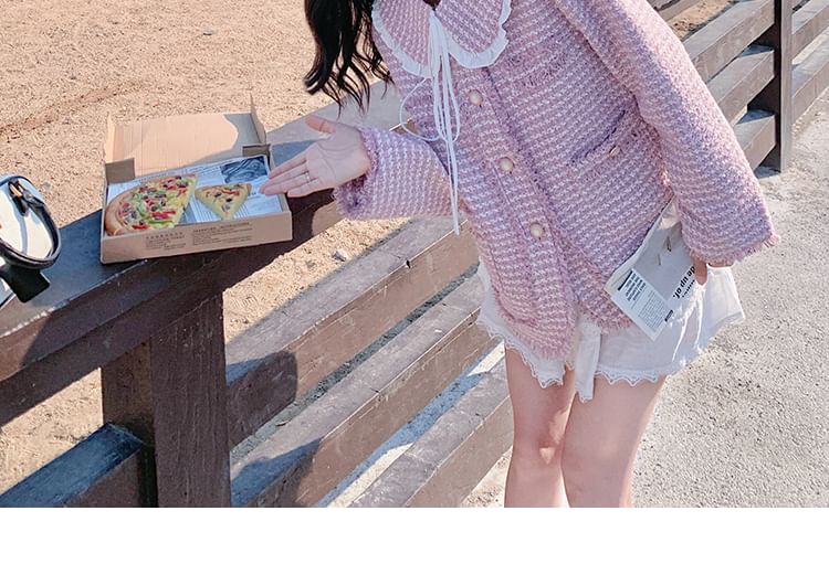 Collared Fray Tweed Button Jacket