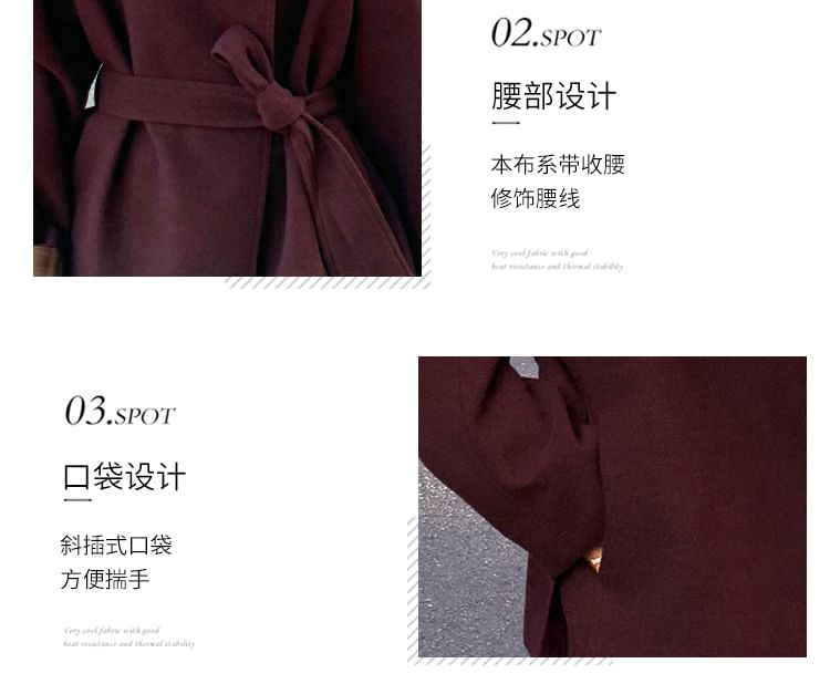 Stand Collar Plaid Lining Button Tie Front Coat