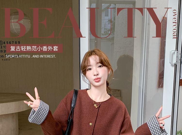 Round Neck Plain Button Jacket