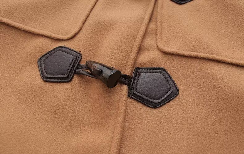 Hooded Plain Wool Toggle Long Coat