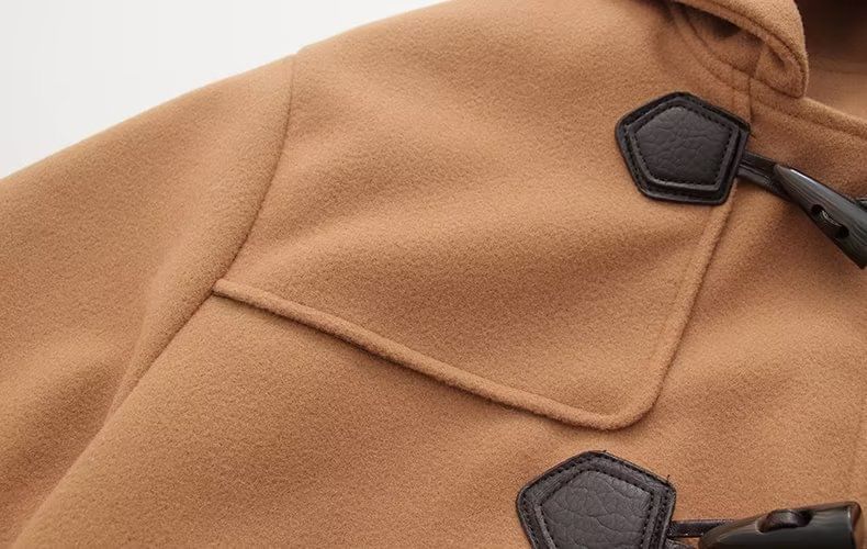 Hooded Plain Wool Toggle Long Coat