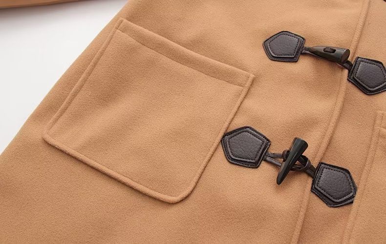 Hooded Plain Wool Toggle Long Coat