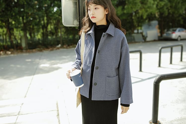 Collar Plain Wool Button Jacket