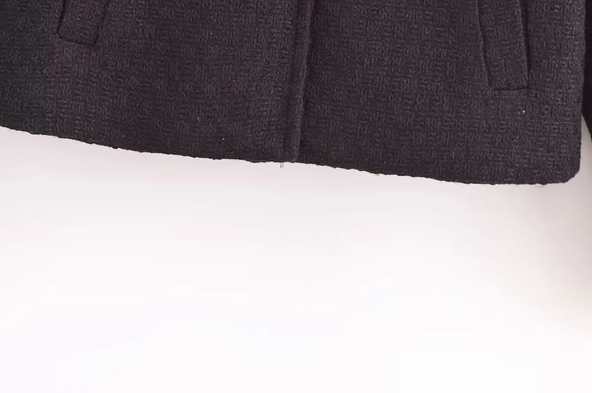 Round Neck Plain Tweed Bow Button Jacket