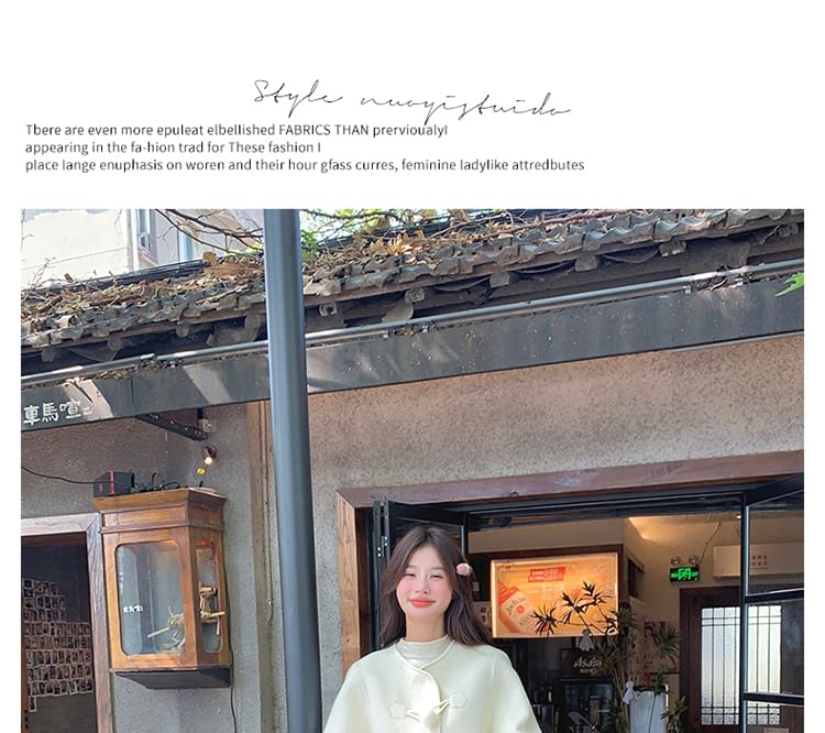 V-Neck Plain Pom Pom Button Jacket