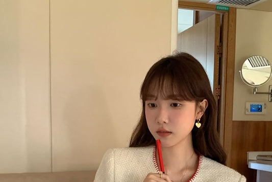 Crew Neck Contrast Stitched Button-Up Tweed Crop Jacket