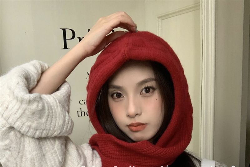 Scarf Plain Hooded Knit Cable