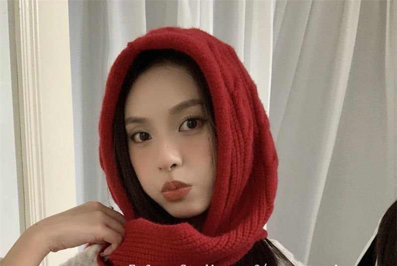 Scarf Plain Hooded Knit Cable