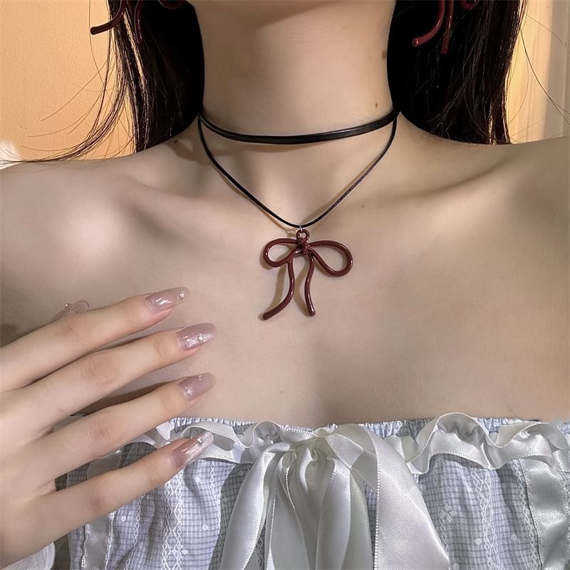 Bow Layered Necklace / Drop Earring