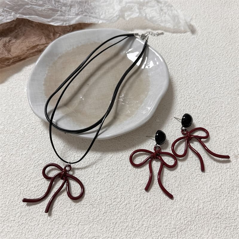 Bow Layered Necklace / Drop Earring