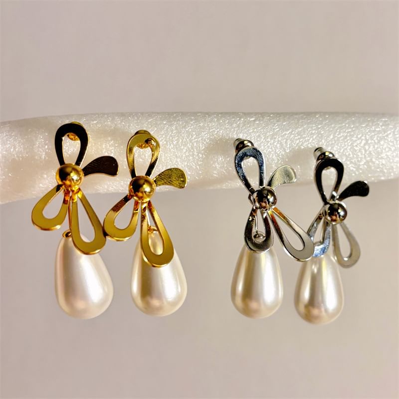 Earring Faux Bow Pearl Drop