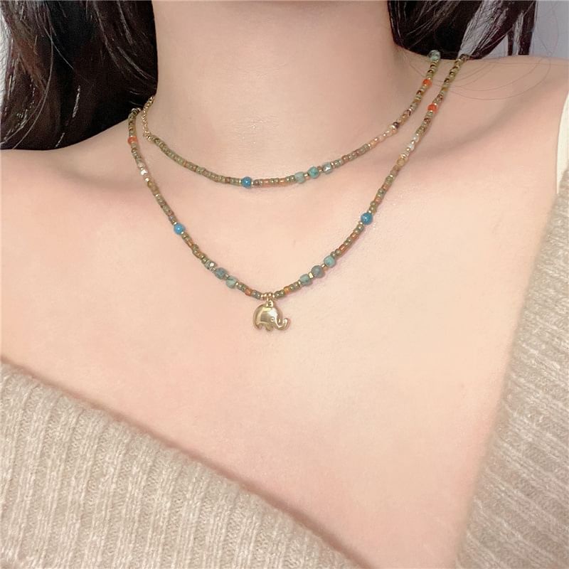 Necklace Elephant Beaded /