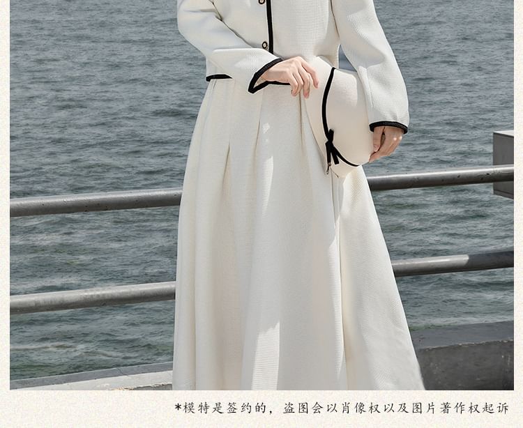 Set: Collared Button-Up Tweed Jacket + High Rise Maxi A-Line Skirt