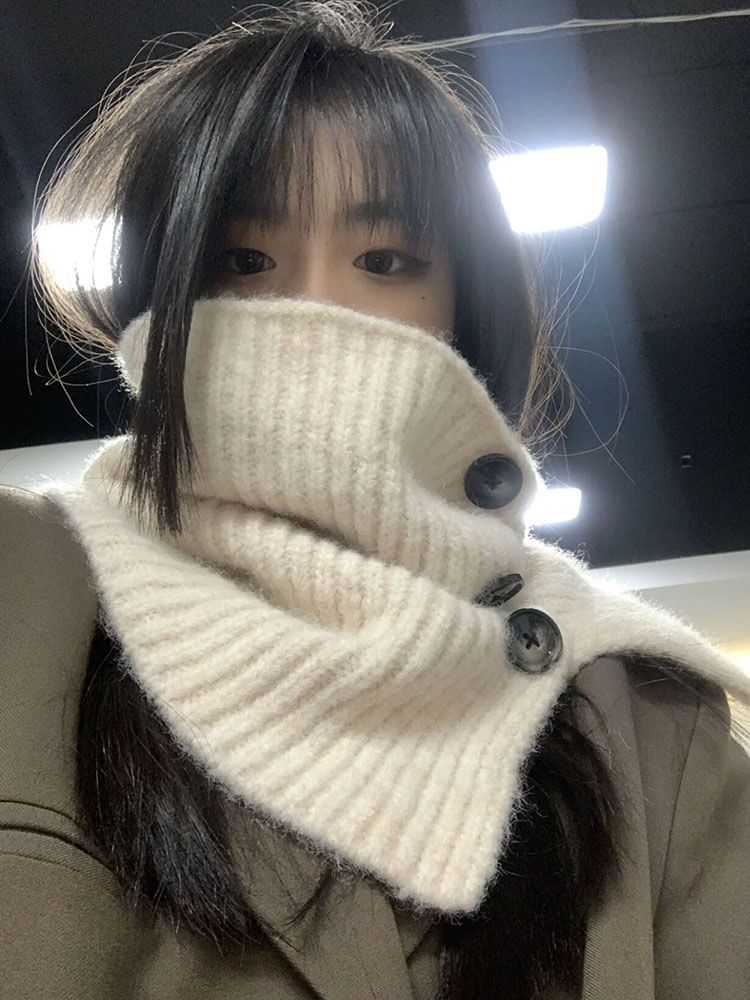 Ribbed Knit Button Snood Plain / Plaid Scarf